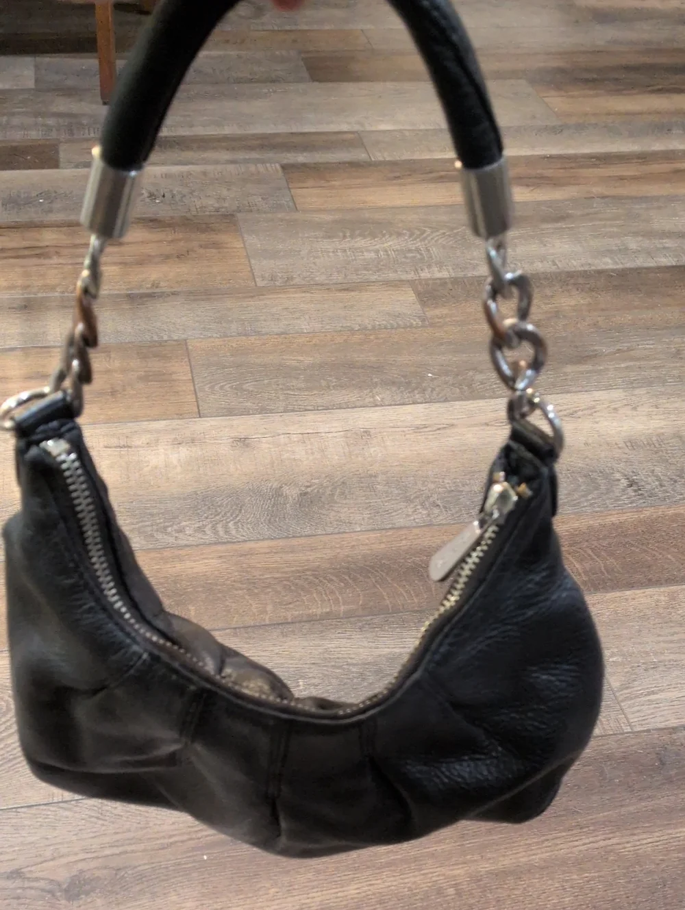 Michael Kors Black Pebble Leather Shoulder Bag with Chain-Link Handle